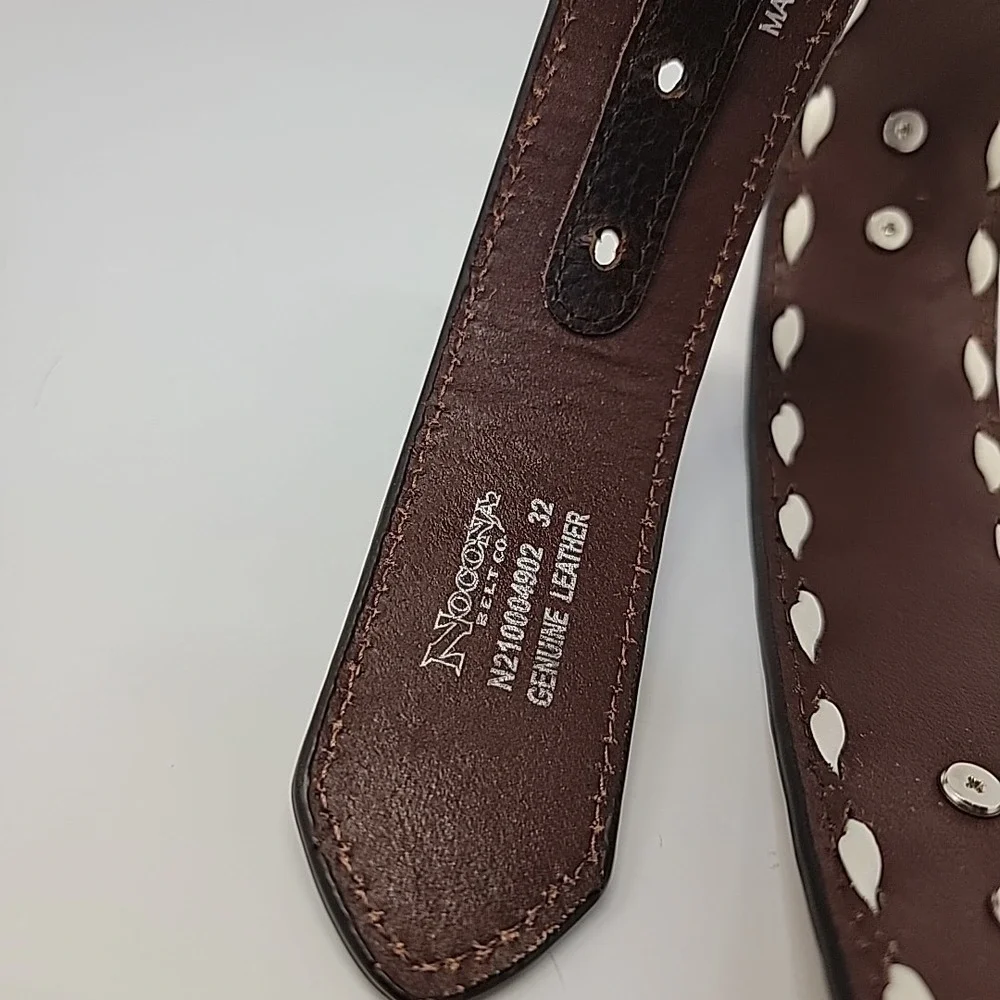 Nocona Belt Co. Silver Western Belt Size‎ 32 Two-tone Leather Brown Star Concho